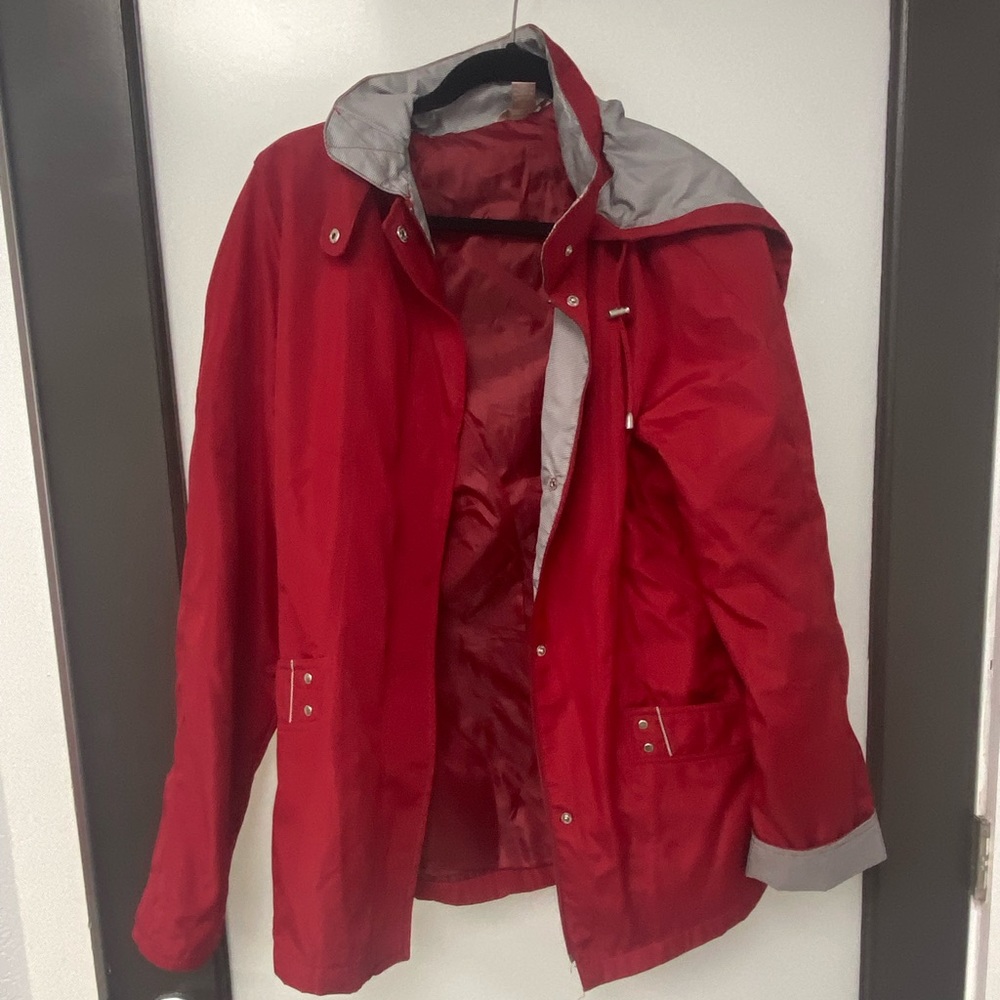 Red Rain Coat with Removable Hood